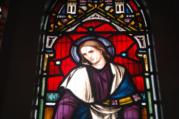 Head of Saint John in apse south window December 2009